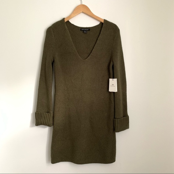 Something Navy Olive Green Fitted Long Sleeve Tunic Ribbed Sweater Dress - S - Picture 4 of 10